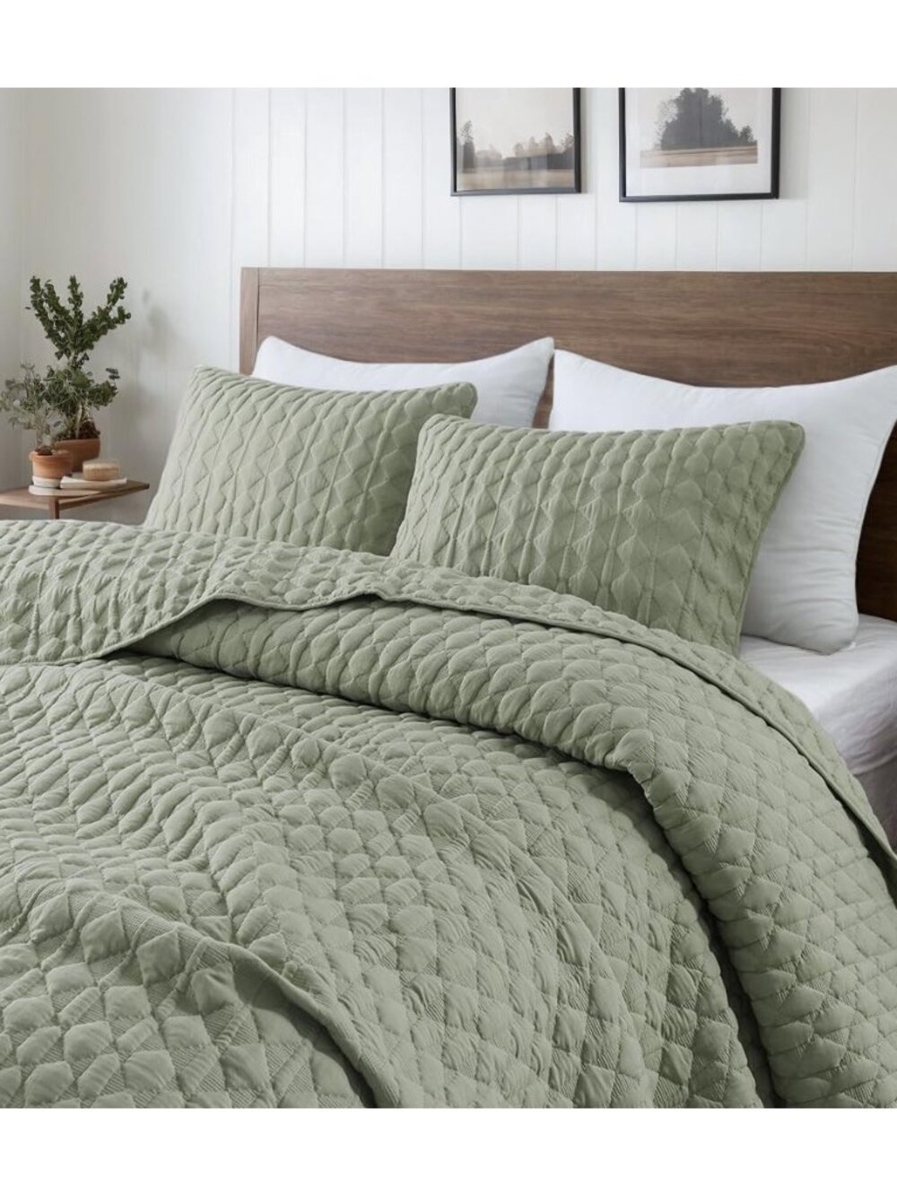 Bubble Soft Quilt Set, King Size Sage Green, 3 Pieces, 104x90 inches